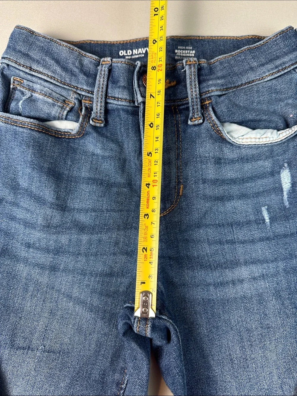 Old Navy Girls Blue Distressed High Rise Jeans Size 10 Rockstar Jegging Raw Hem